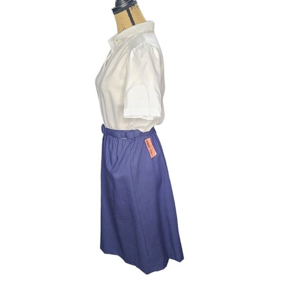 NWT Deadstock Vintage 60s White Navy Button Shirt Waist Beltrd Dress - Picture 2 of 12